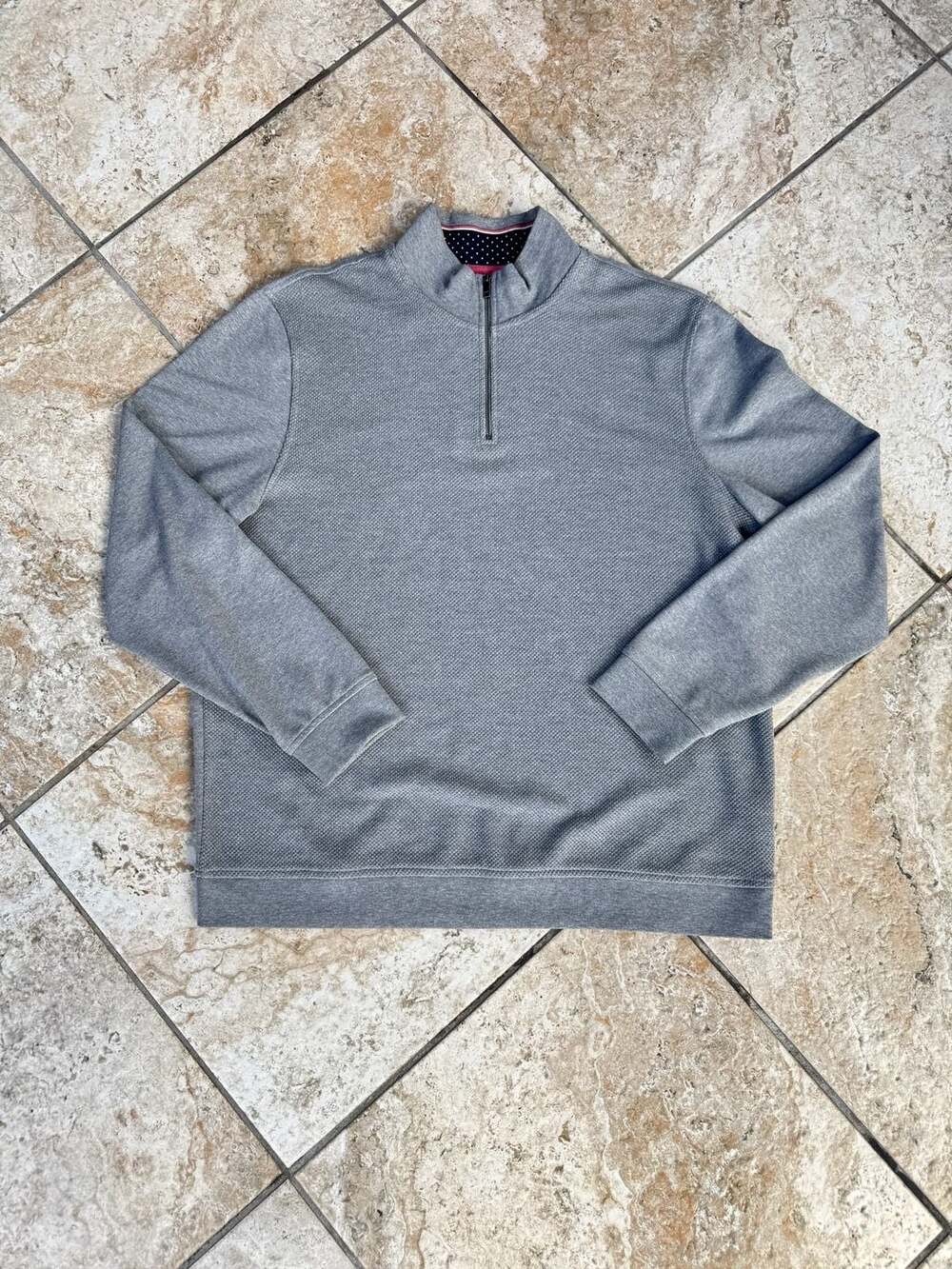 Ted Baker Mens Gray Textured Quarter Zip Pullover Sweater